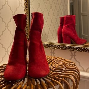 Marc fisher red suede zip up bootie